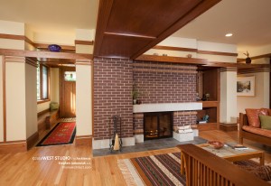 Frank Lloyd Wright Inspired, West Studio Architects, Prairie Style, Fireplace