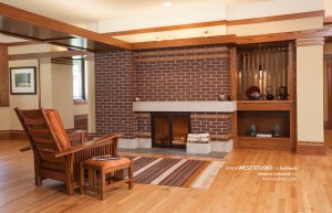 Prairie Style Fireplace, Frank Lloyd Wright Inspired, West Studio Architects