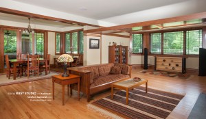Prairie Style Living Room, Frank Lloyd Wright Inspired, West Studio Architects