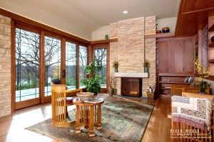 Modern Prairie Style, Fireplace, Frank Lloyd Wright Inspired, West Studio Architects, Stephen Jaskowiak